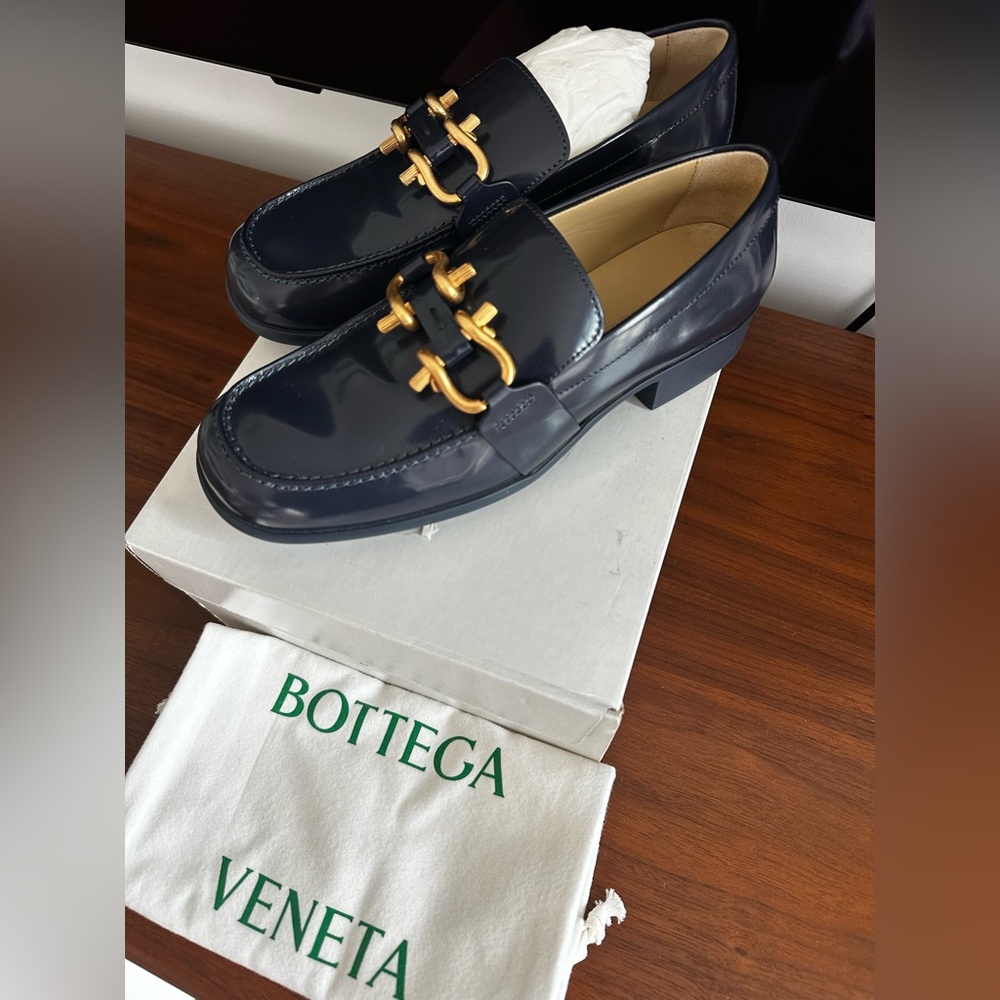 Bottega Veneta Monsieur Navy Patent Leather Loafers
